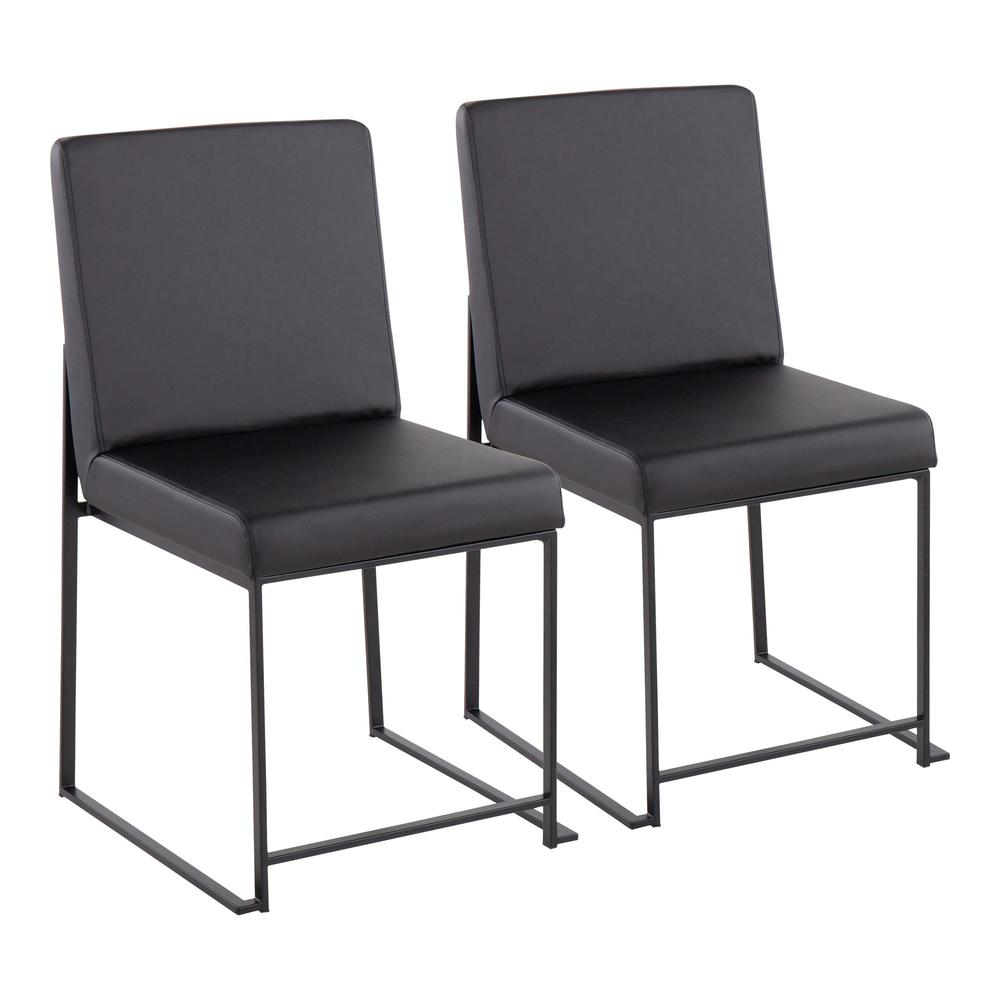 Black Steel, Black PU High Back Fuji Dining Chair - Set of 2. Picture 1