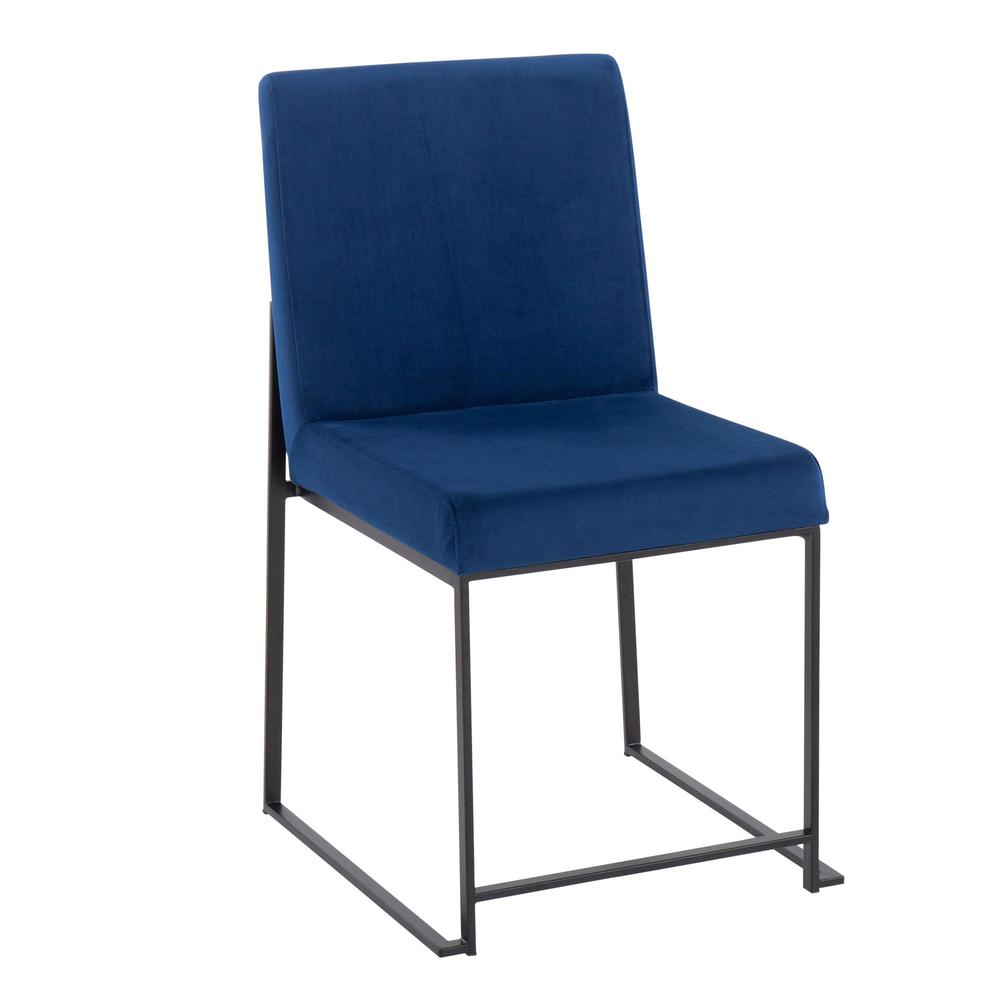 Black Steel, Blue Velvet High Back Fuji Dining Chair - Set of 2. Picture 2