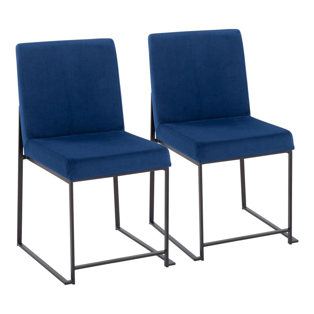 Black Steel, Blue Velvet High Back Fuji Dining Chair - Set of 2. Picture 1