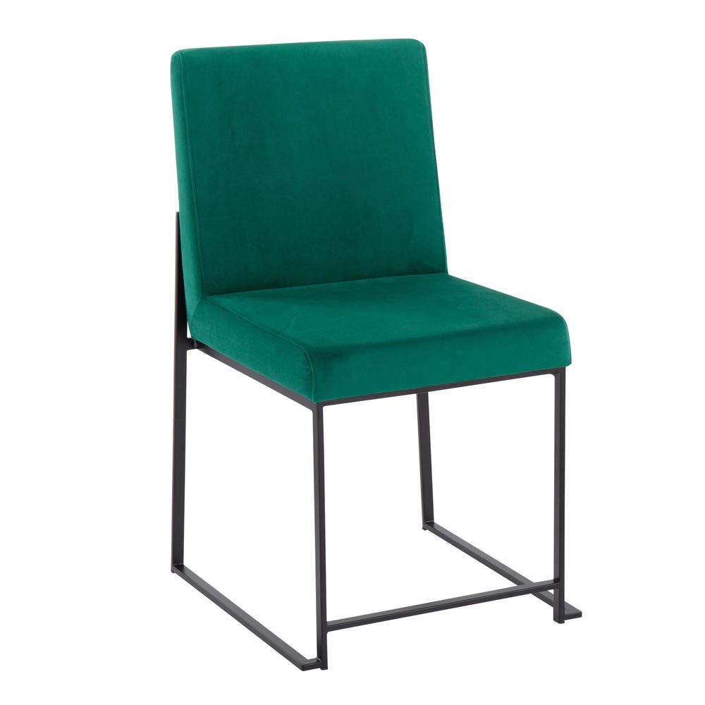 Black Steel, Green Velvet High Back Fuji Dining Chair - Set of 2. Picture 2