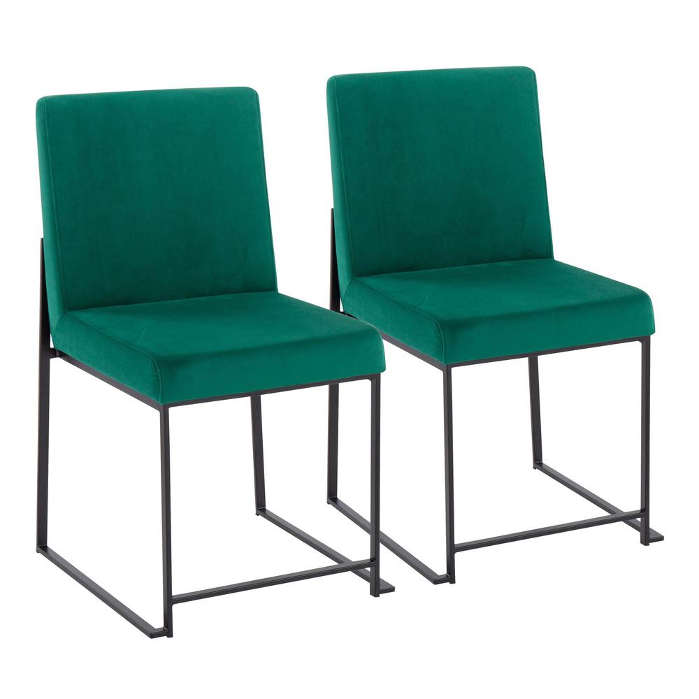 Black Steel, Green Velvet High Back Fuji Dining Chair - Set of 2. Picture 1
