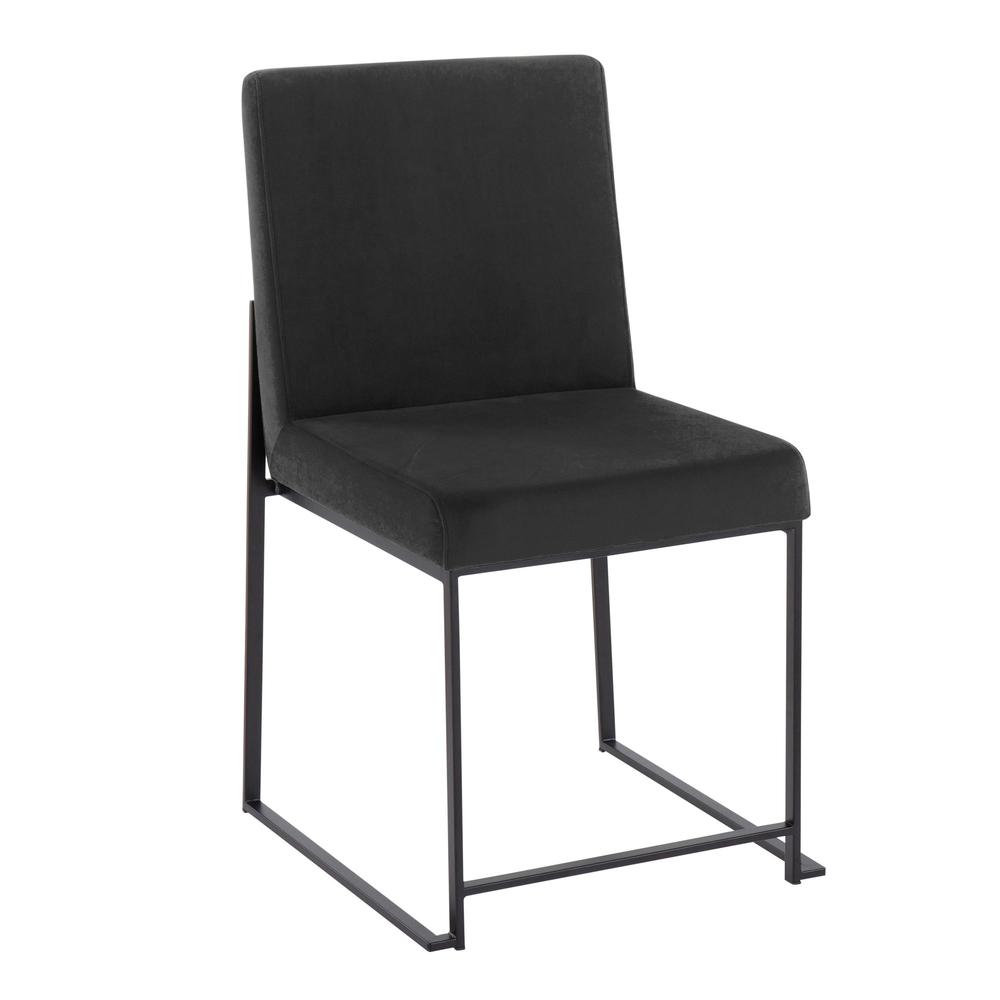Black Steel, Black Velvet High Back Fuji Dining Chair - Set of 2. Picture 2