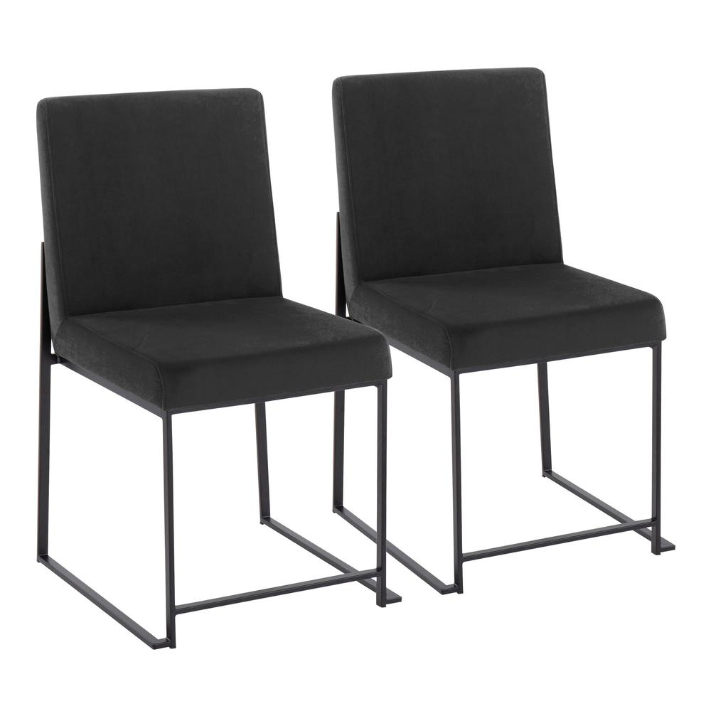 Black Steel, Black Velvet High Back Fuji Dining Chair - Set of 2. Picture 1