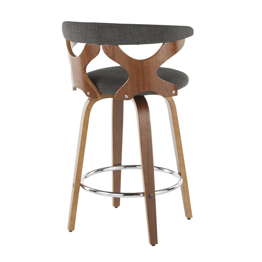 Walnut Wood, Charcoal Fabric, Chrome Gardenia Counter Stool - Set of 2. Picture 4