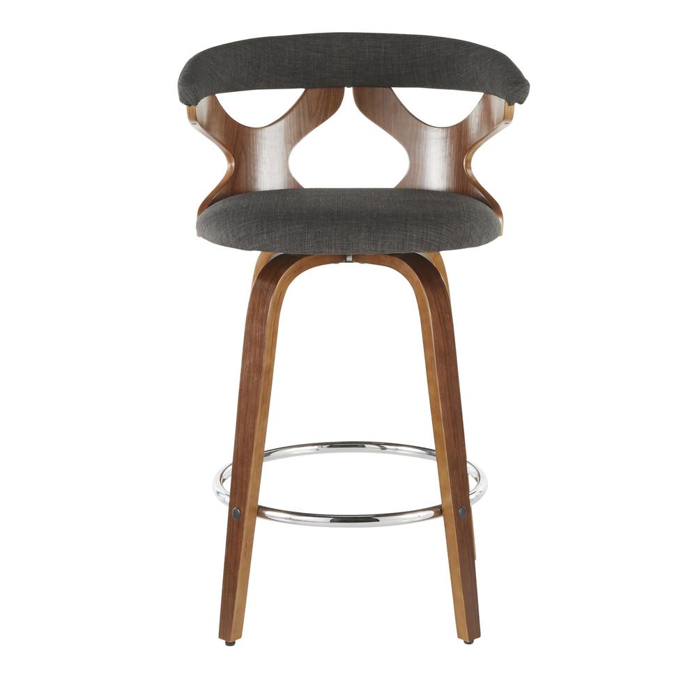 Walnut Wood, Charcoal Fabric, Chrome Gardenia Counter Stool - Set of 2. Picture 6