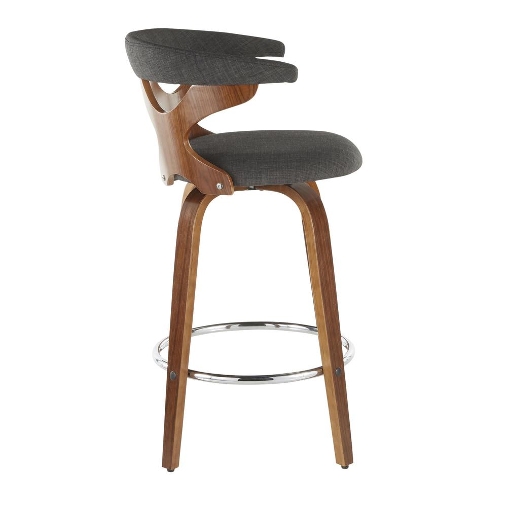 Walnut Wood, Charcoal Fabric, Chrome Gardenia Counter Stool - Set of 2. Picture 3