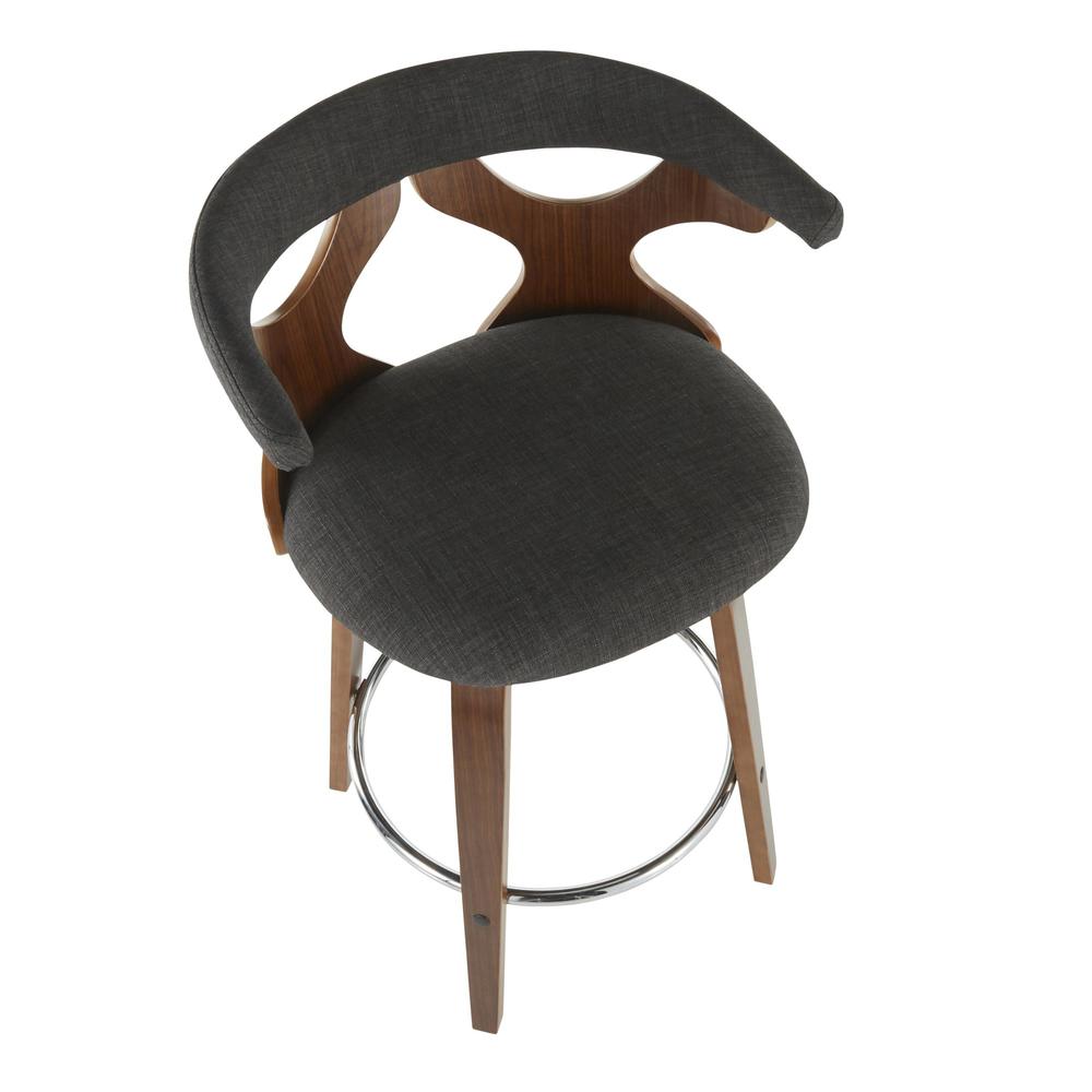 Walnut Wood, Charcoal Fabric, Chrome Gardenia Counter Stool - Set of 2. Picture 7