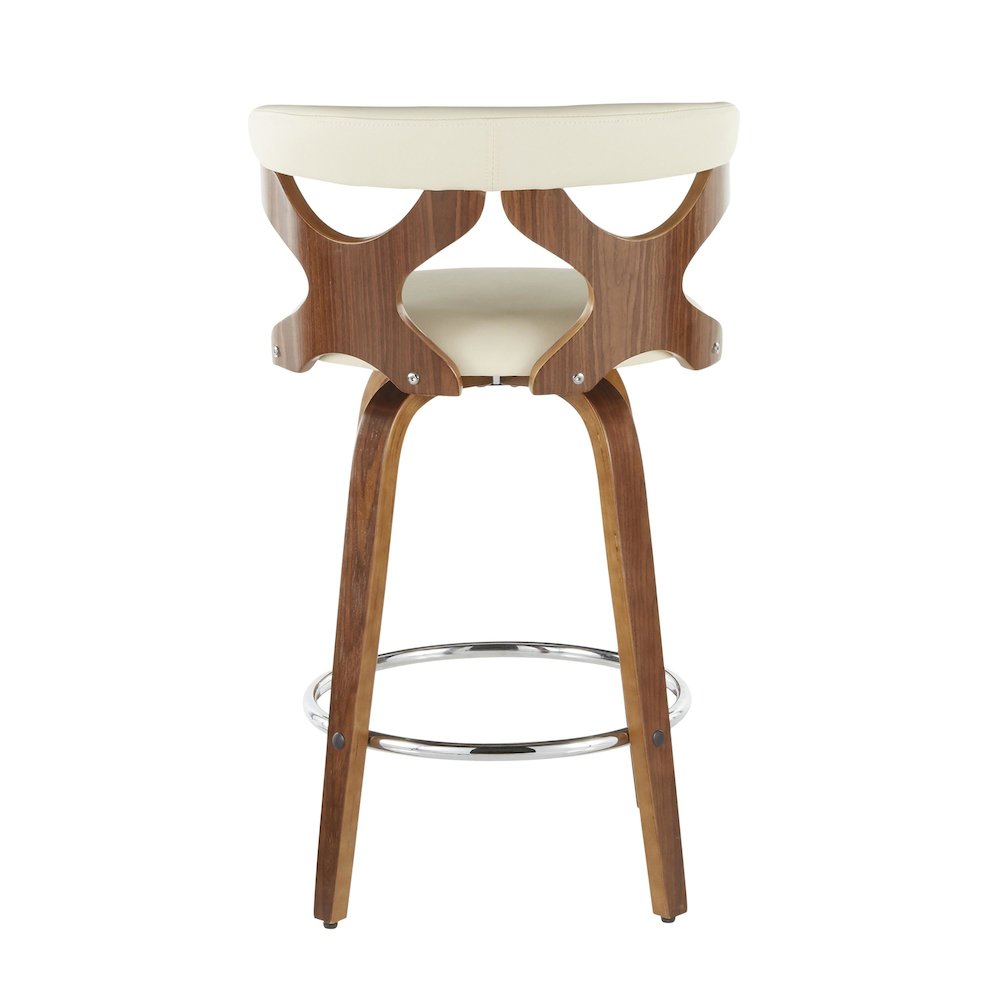 Walnut Wood, Cream PU, Chrome Gardenia Counter Stool - Set of 2. Picture 5