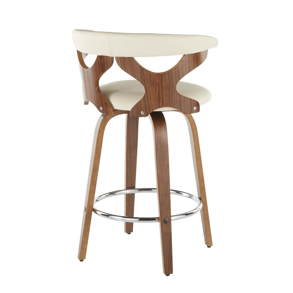 Walnut Wood, Cream PU, Chrome Gardenia Counter Stool - Set of 2. Picture 4