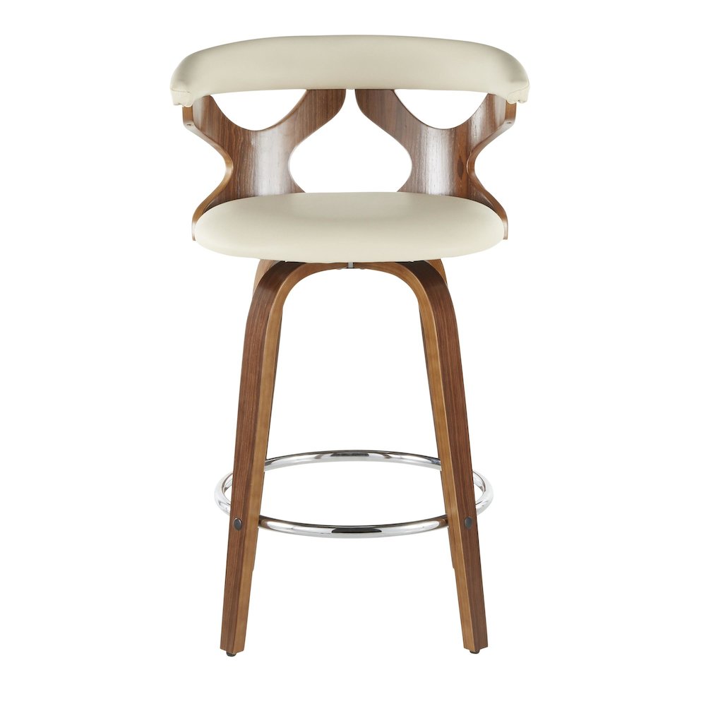 Walnut Wood, Cream PU, Chrome Gardenia Counter Stool - Set of 2. Picture 6
