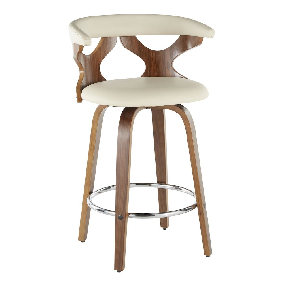 Walnut Wood, Cream PU, Chrome Gardenia Counter Stool - Set of 2. Picture 2