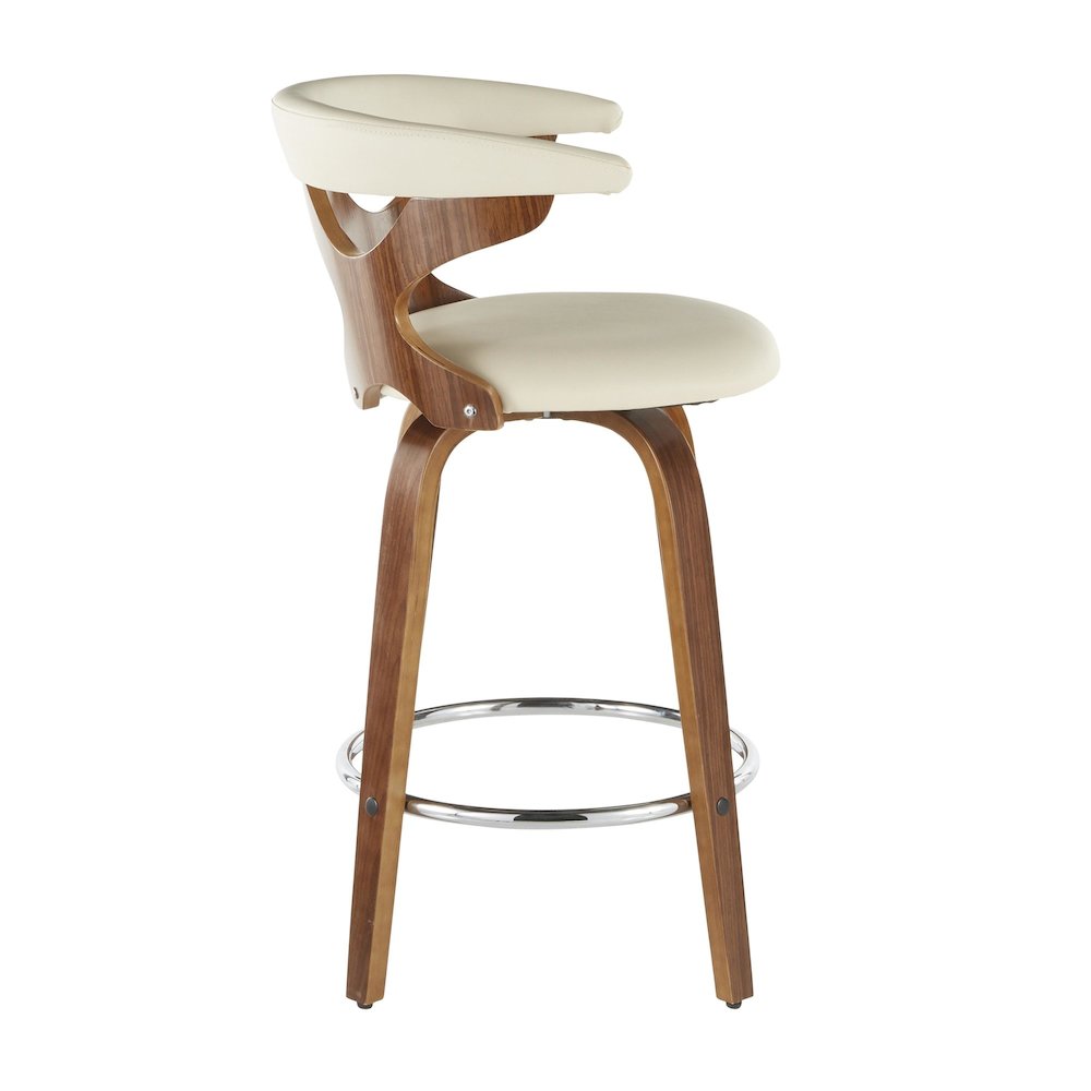 Walnut Wood, Cream PU, Chrome Gardenia Counter Stool - Set of 2. Picture 3