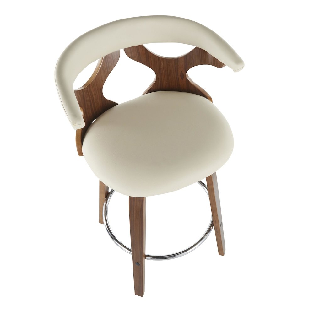 Walnut Wood, Cream PU, Chrome Gardenia Counter Stool - Set of 2. Picture 7