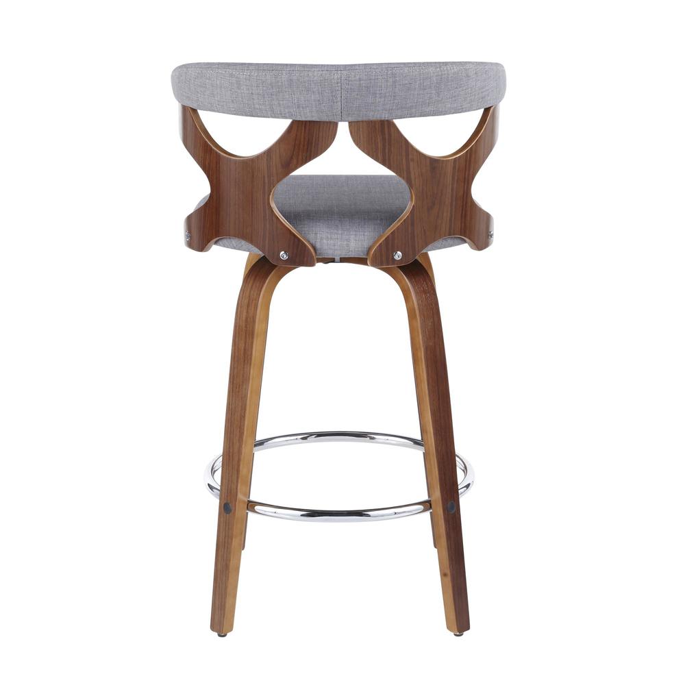Walnut Wood, Light Grey Fabric, Chrome Gardenia Counter Stool - Set of 2. Picture 5