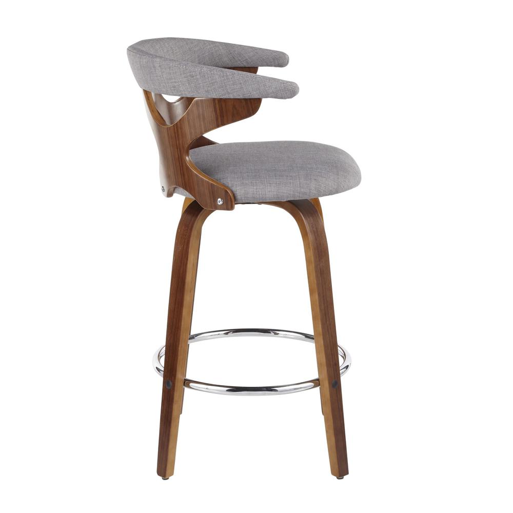 Walnut Wood, Light Grey Fabric, Chrome Gardenia Counter Stool - Set of 2. Picture 3