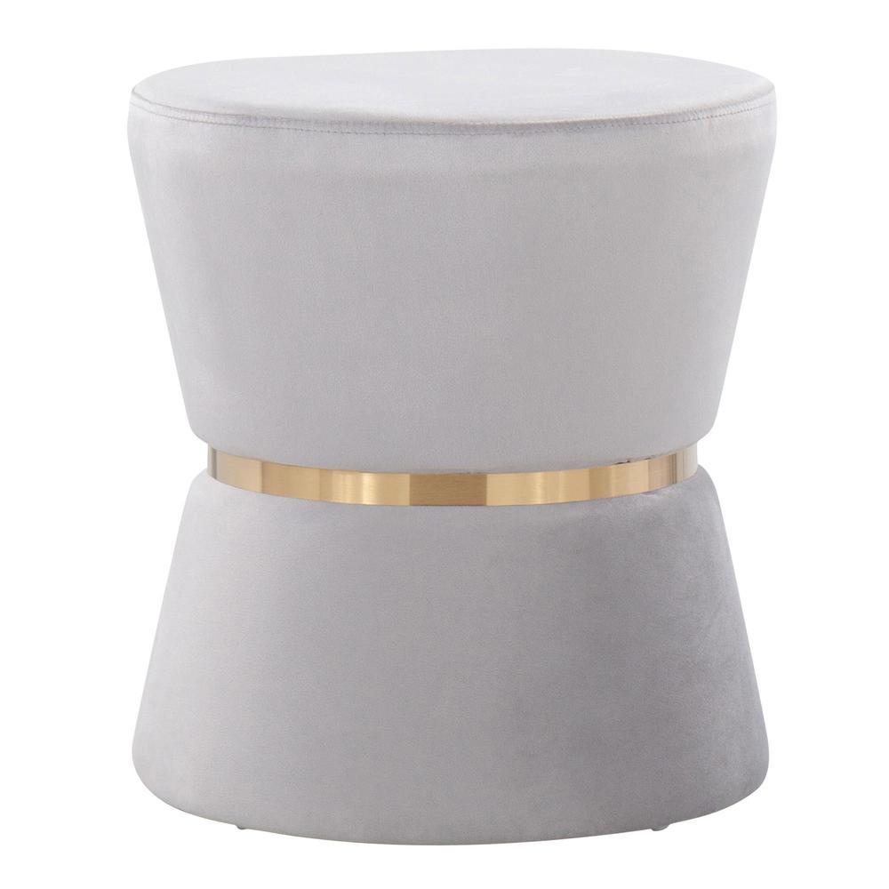 Silver Velvet, Gold Metal Gemma Ottoman. Picture 1