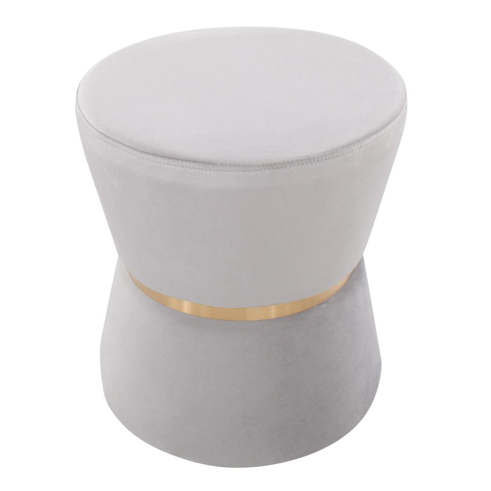 Silver Velvet, Gold Metal Gemma Ottoman. Picture 2