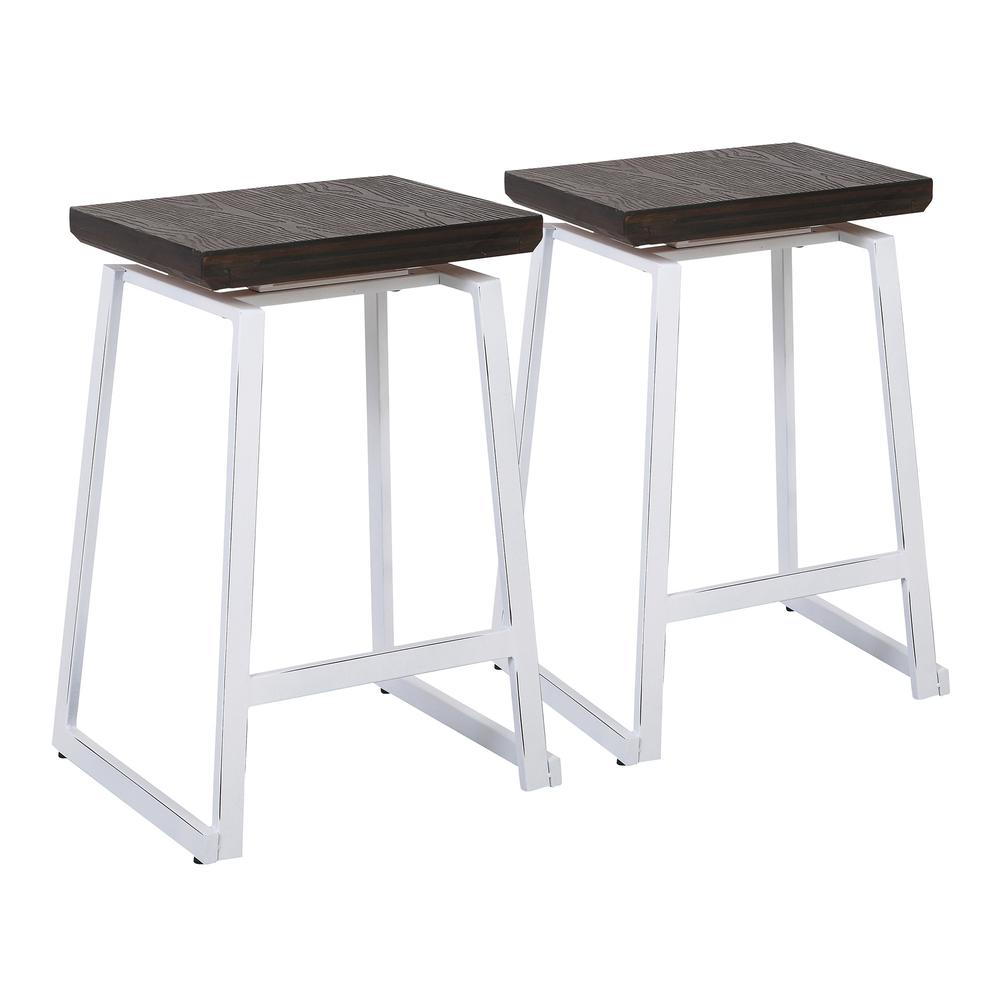 Vintage White Metal, Espresso Bamboo Geo Counter Stool - Set of 2. Picture 1