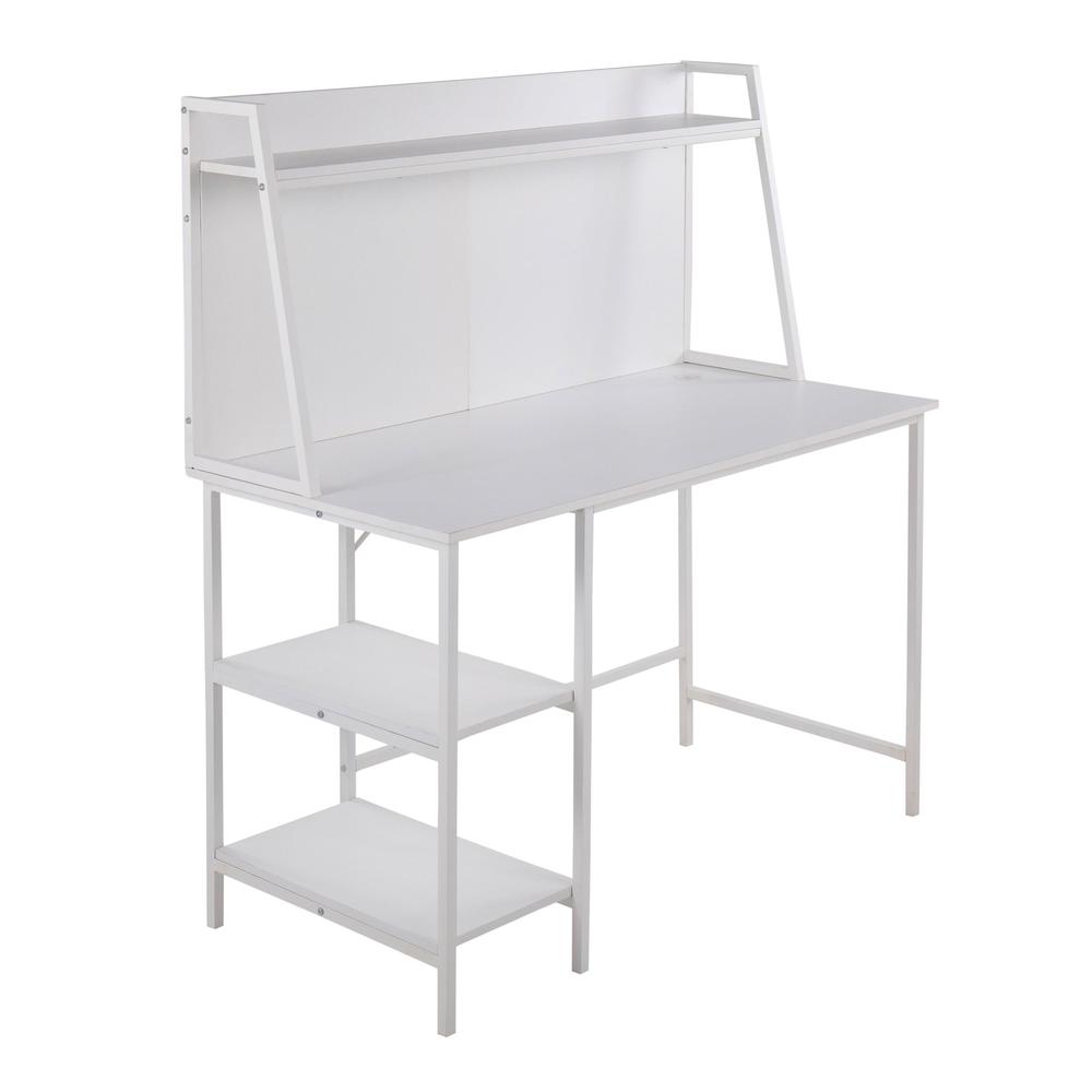White Steel, White MDF Geo Shelf Desk. Picture 1