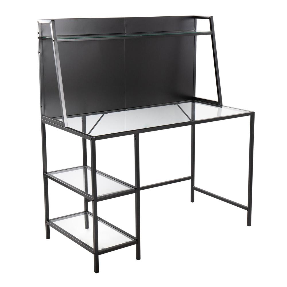 Black Metal, Clear Glass Geo Tier Desk. Picture 1