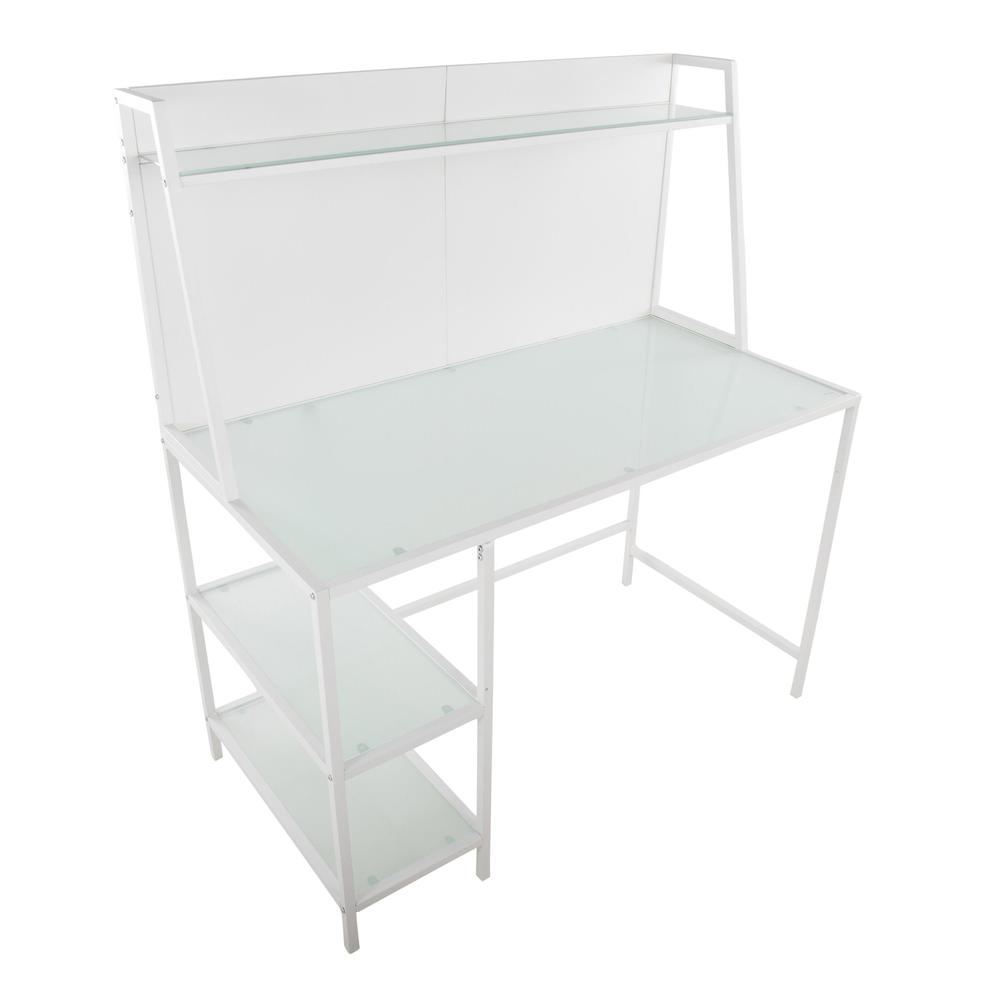 White Metal, Frosted Glass Geo Tier Desk. Picture 6