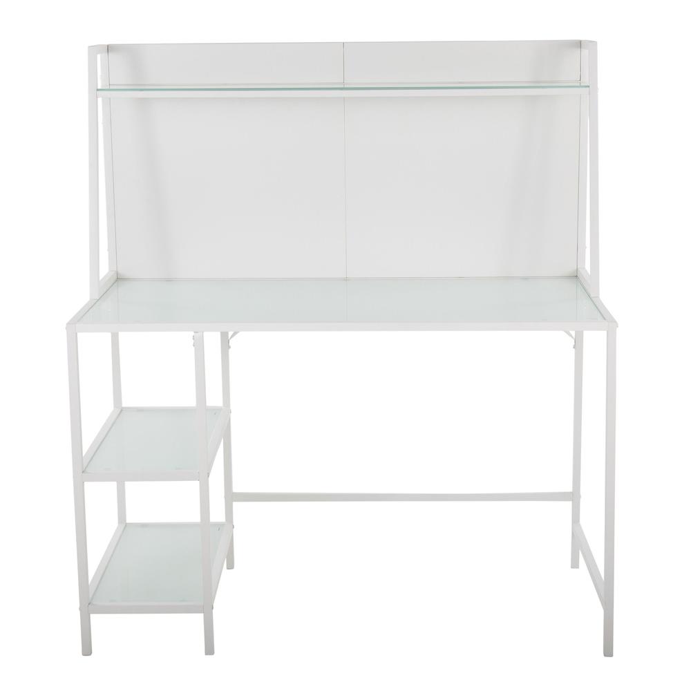 White Metal, Frosted Glass Geo Tier Desk. Picture 5
