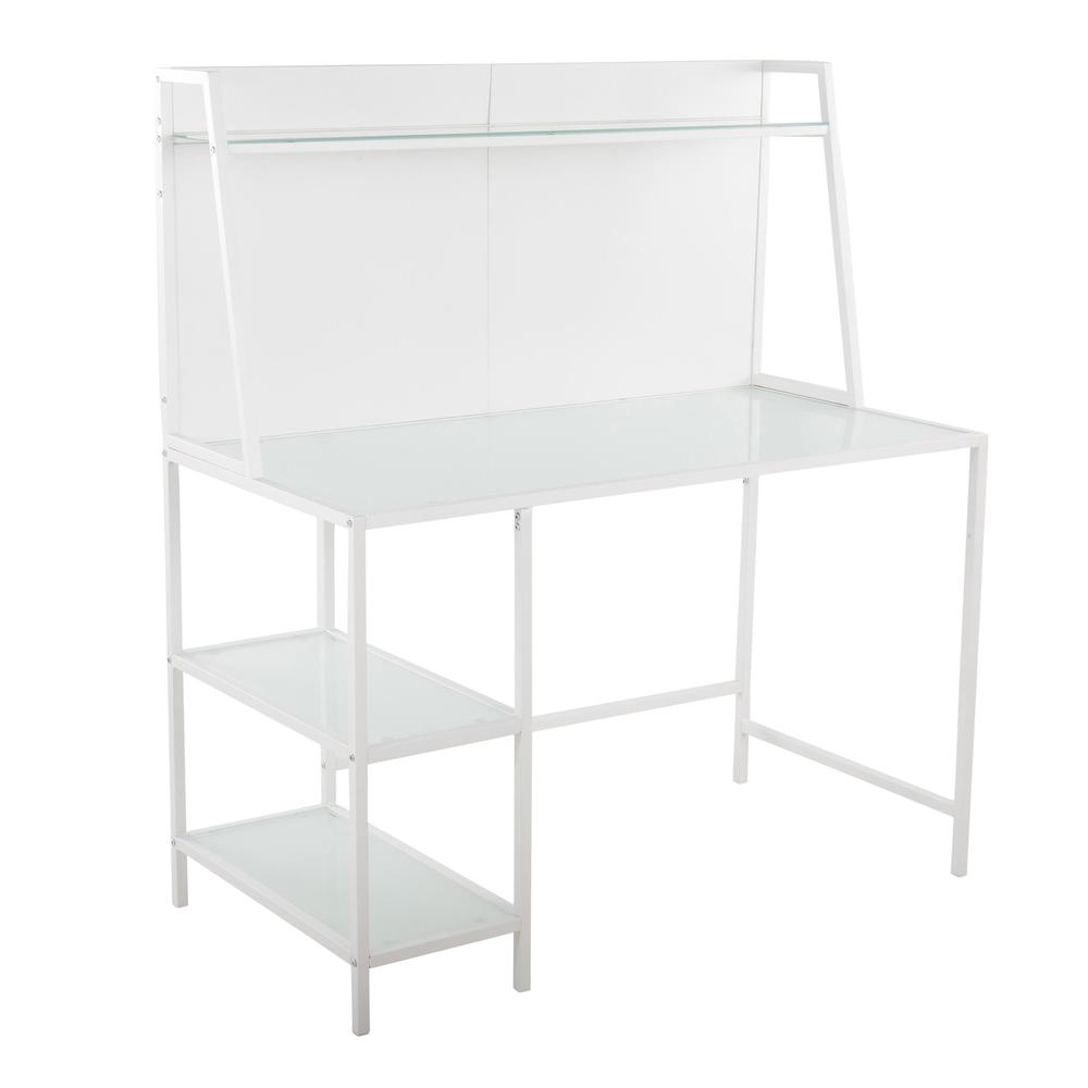 White Metal, Frosted Glass Geo Tier Desk. Picture 1