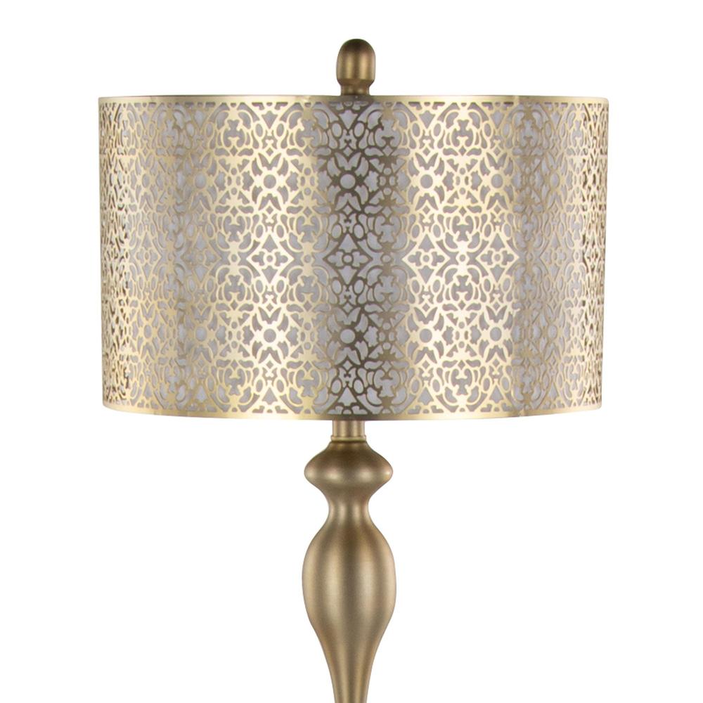 Gold Metal, Off-White Linen Ashland 63" Metal Floor Lamp. Picture 3