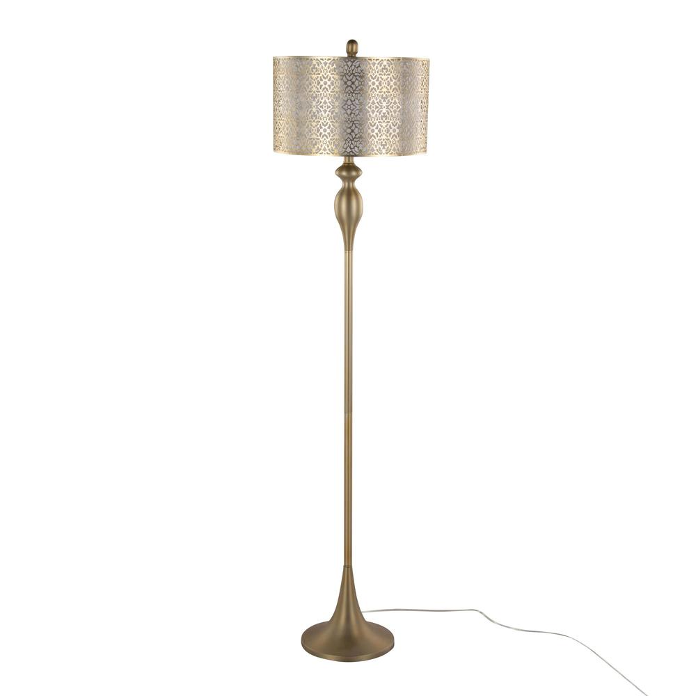 Gold Metal, Off-White Linen Ashland 63" Metal Floor Lamp. Picture 2
