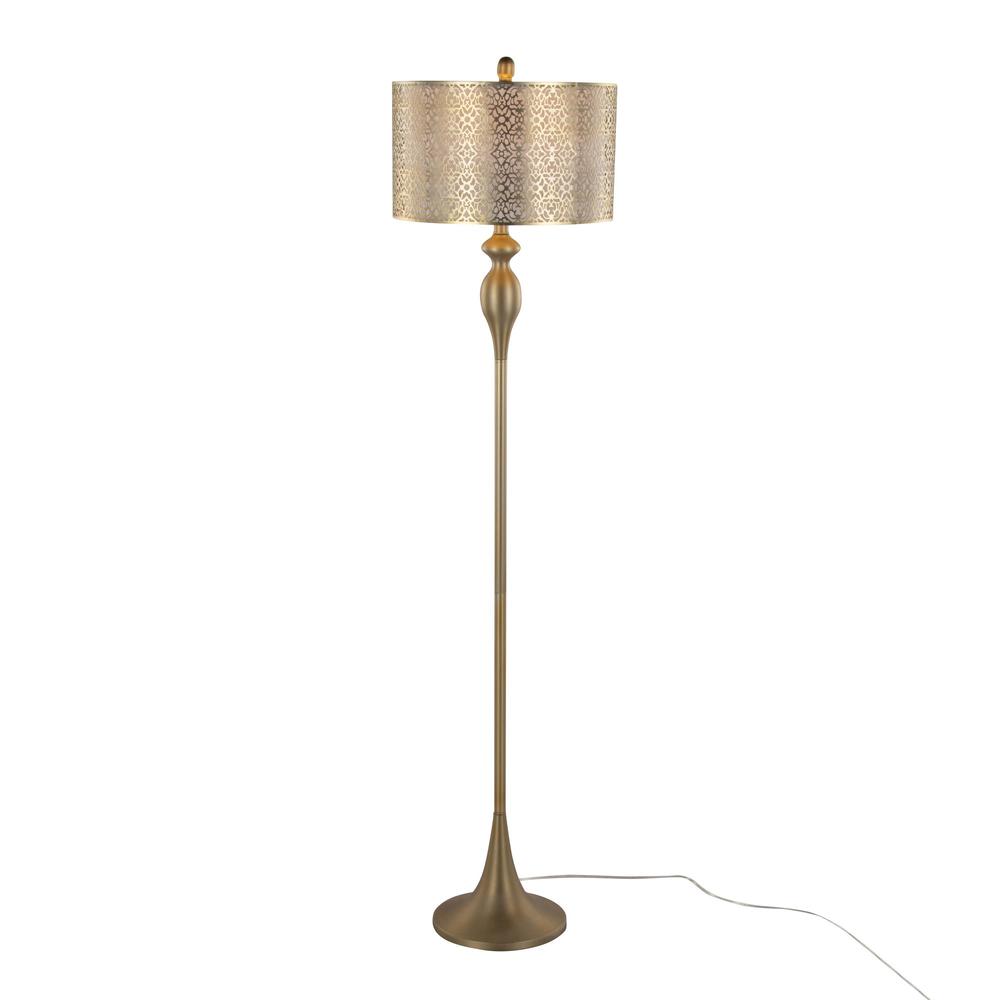 Gold Metal, Off-White Linen Ashland 63" Metal Floor Lamp. Picture 1