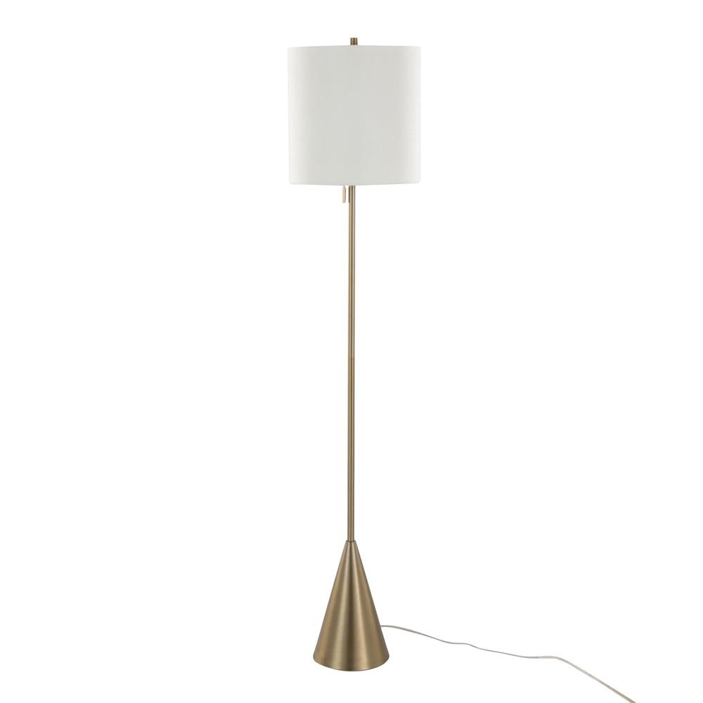 Gold Metal, White Linen Cone 64" Metal Floor Lamp. Picture 2