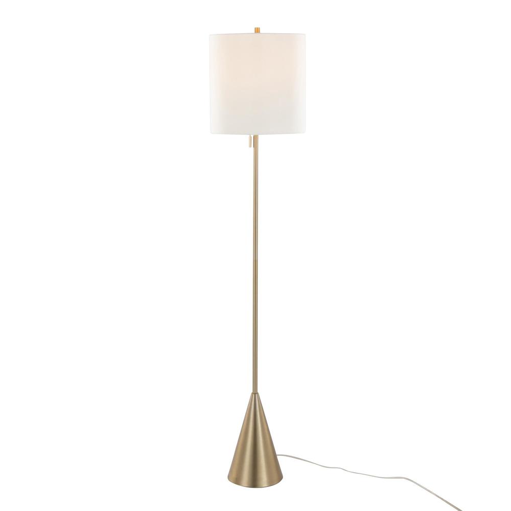 Gold Metal, White Linen Cone 64" Metal Floor Lamp. Picture 1
