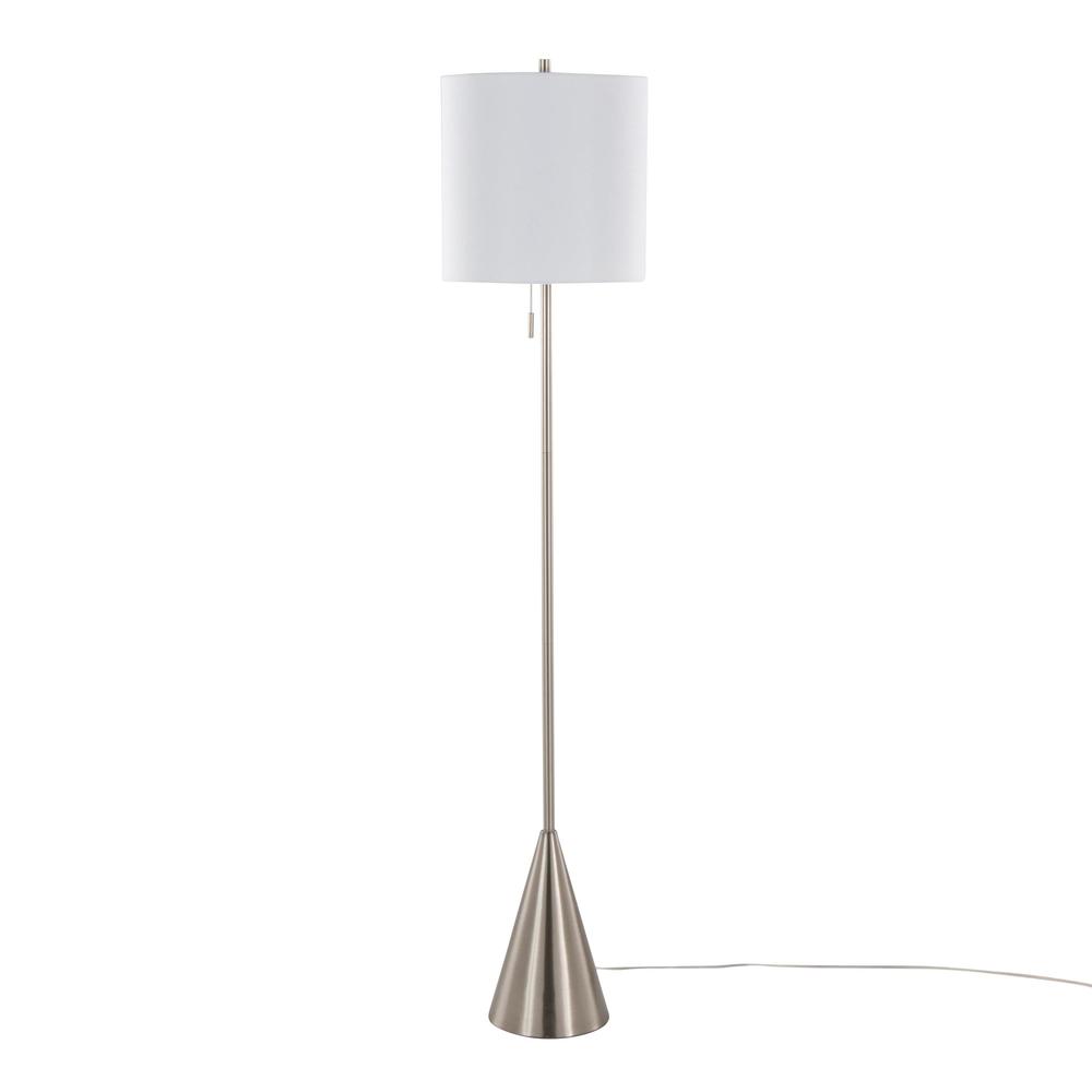 Brushed Nickel, White Linen Cone 64" Metal Floor Lamp. Picture 2
