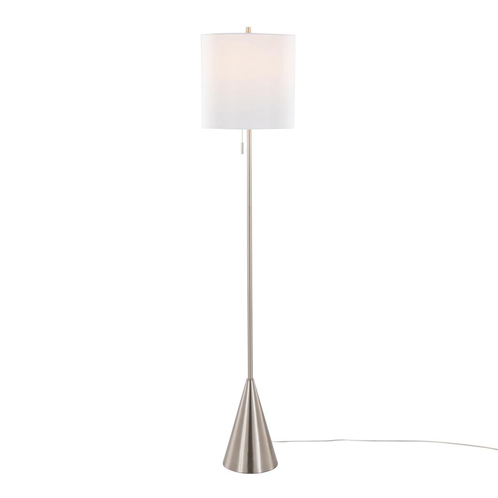 Brushed Nickel, White Linen Cone 64" Metal Floor Lamp. Picture 1