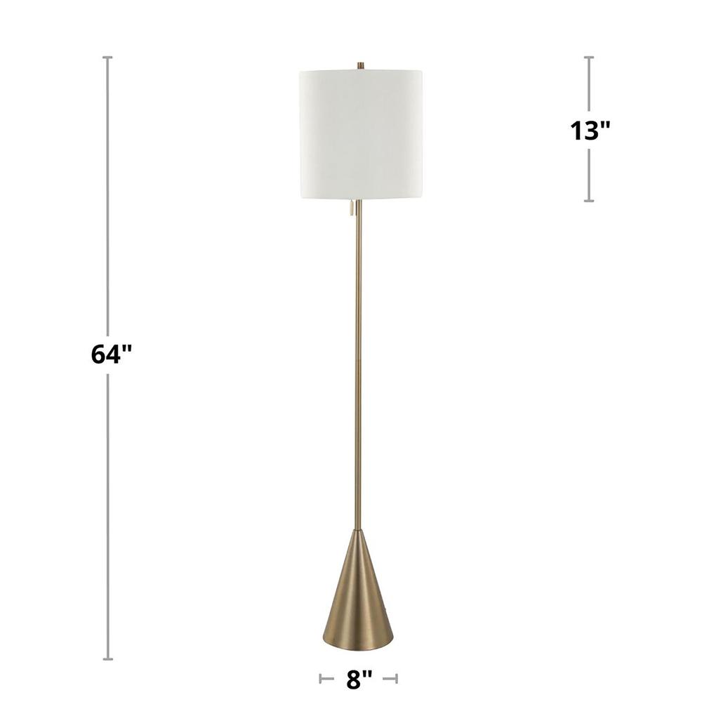 Gold Metal, White Linen Cone 64" Metal Floor Lamp. Picture 5