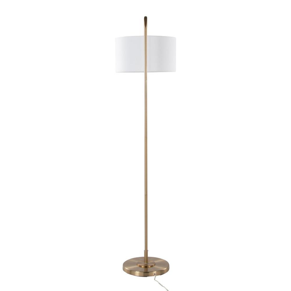 Gold Metal, White Linen Puck 63.75" Metal Floor Lamp. Picture 5