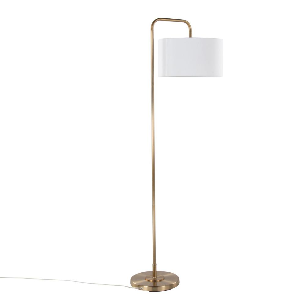 Gold Metal, White Linen Puck 63.75" Metal Floor Lamp. Picture 4