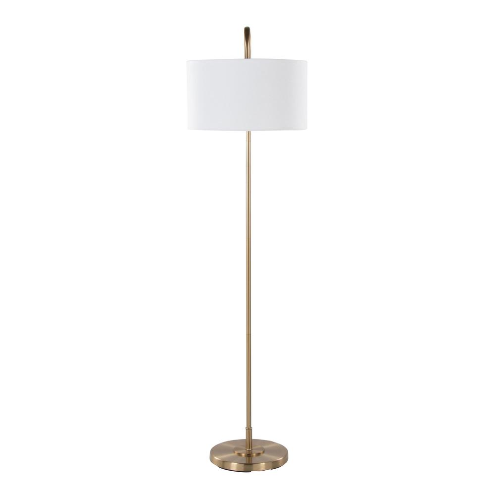 Gold Metal, White Linen Puck 63.75" Metal Floor Lamp. Picture 6
