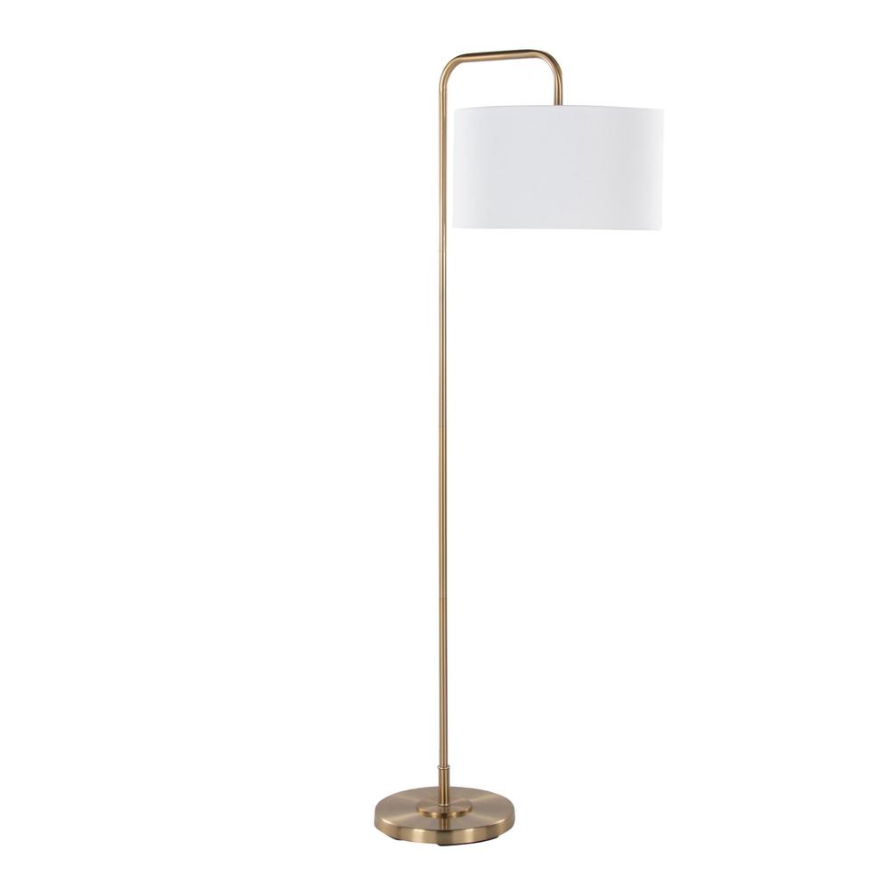 Gold Metal, White Linen Puck 63.75" Metal Floor Lamp. Picture 1