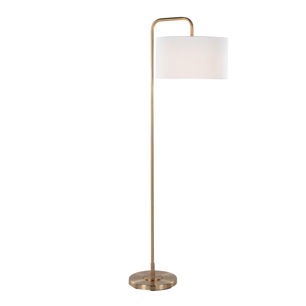Gold Metal, White Linen Puck 63.75" Metal Floor Lamp. Picture 2