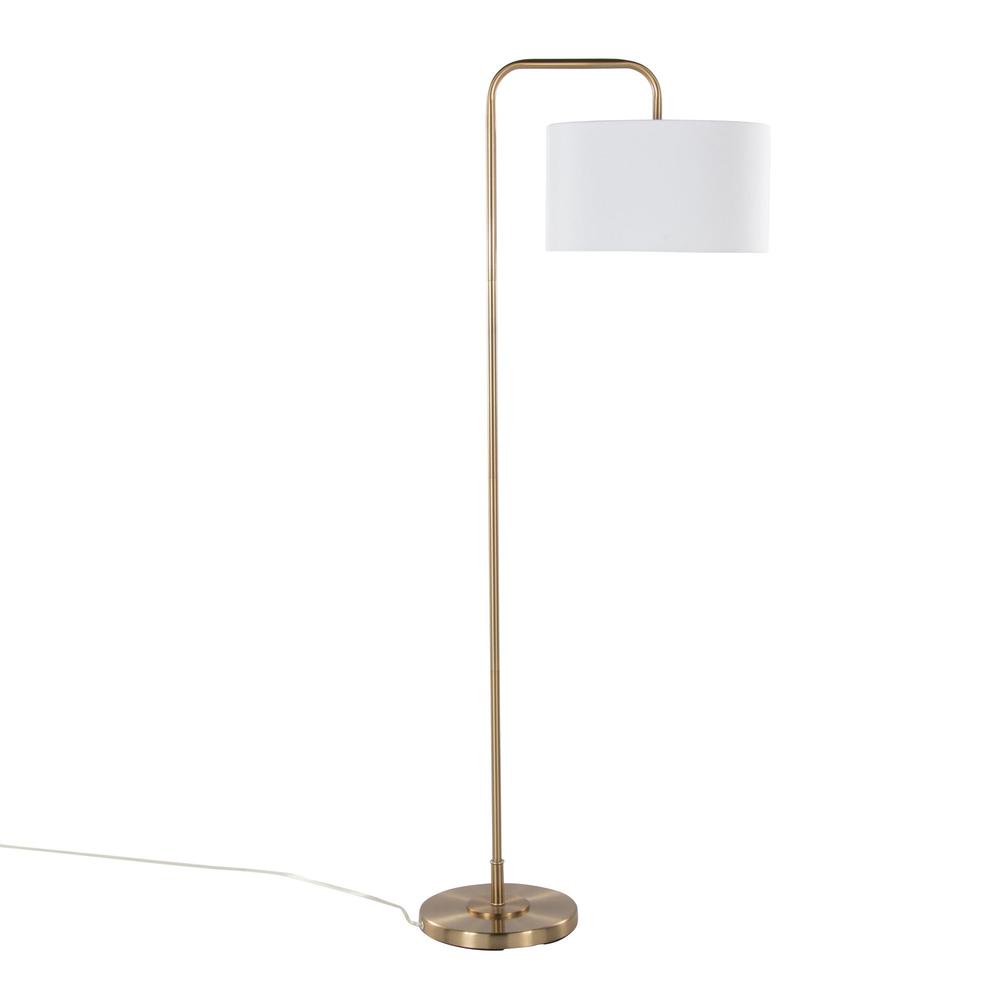 Gold Metal, White Linen Puck 63.75" Metal Floor Lamp. Picture 3