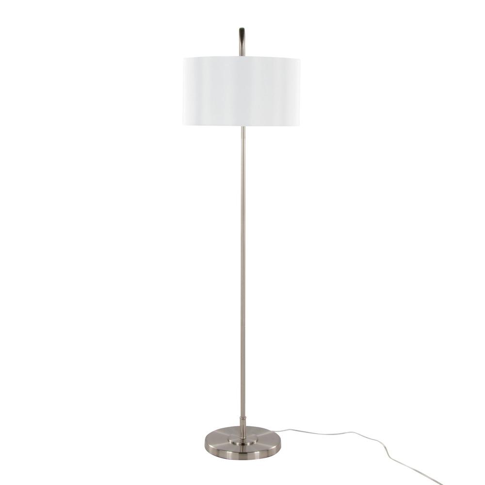 Brushed Nickel, White Linen Puck 63" Metal Floor Lamp. Picture 6