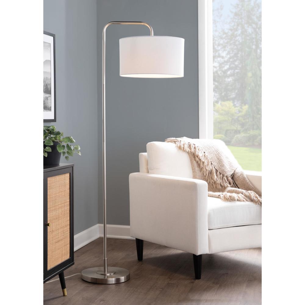 Brushed Nickel, White Linen Puck 63" Metal Floor Lamp. Picture 9