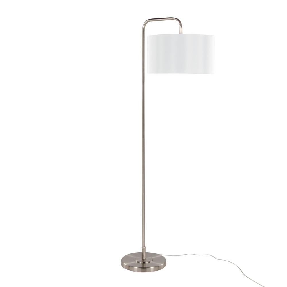 Brushed Nickel, White Linen Puck 63" Metal Floor Lamp. Picture 1
