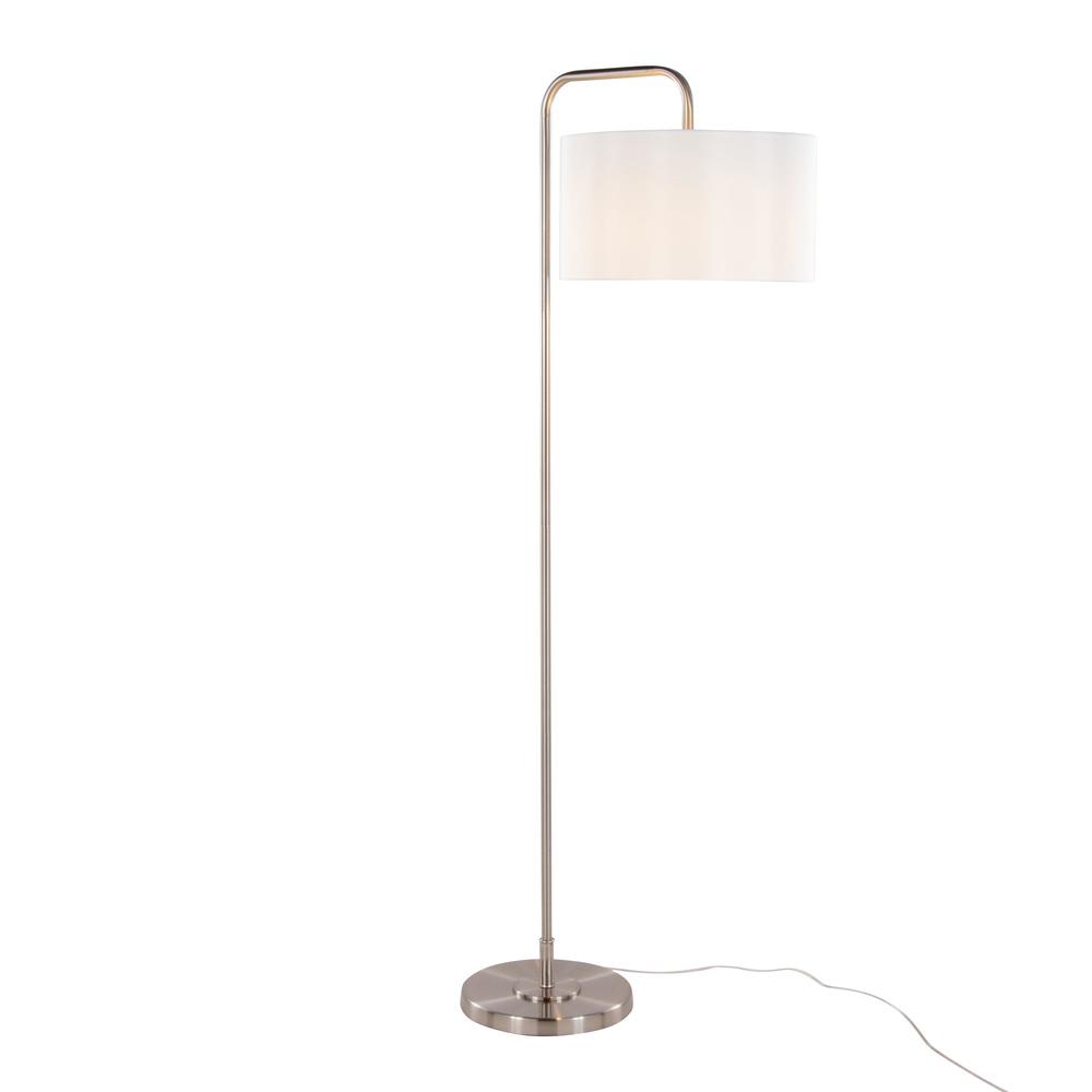 Brushed Nickel, White Linen Puck 63" Metal Floor Lamp. Picture 2
