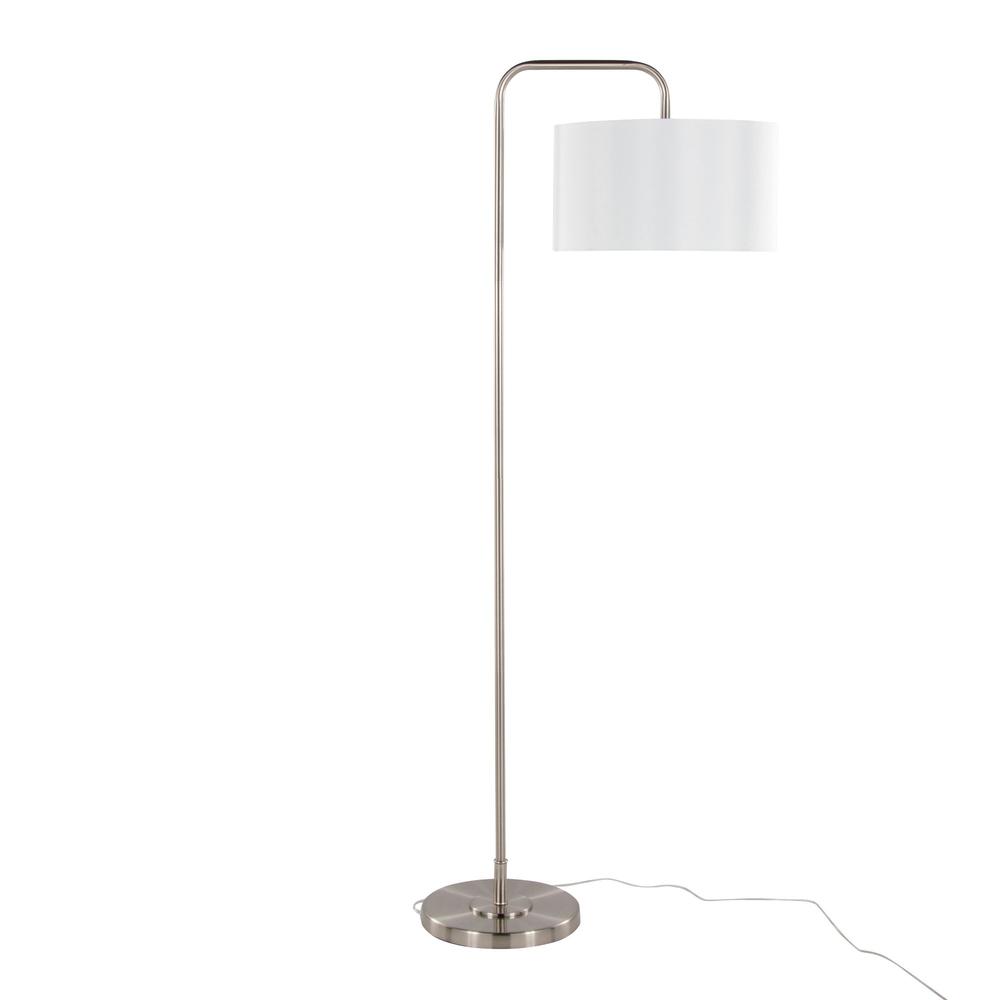 Brushed Nickel, White Linen Puck 63" Metal Floor Lamp. Picture 3