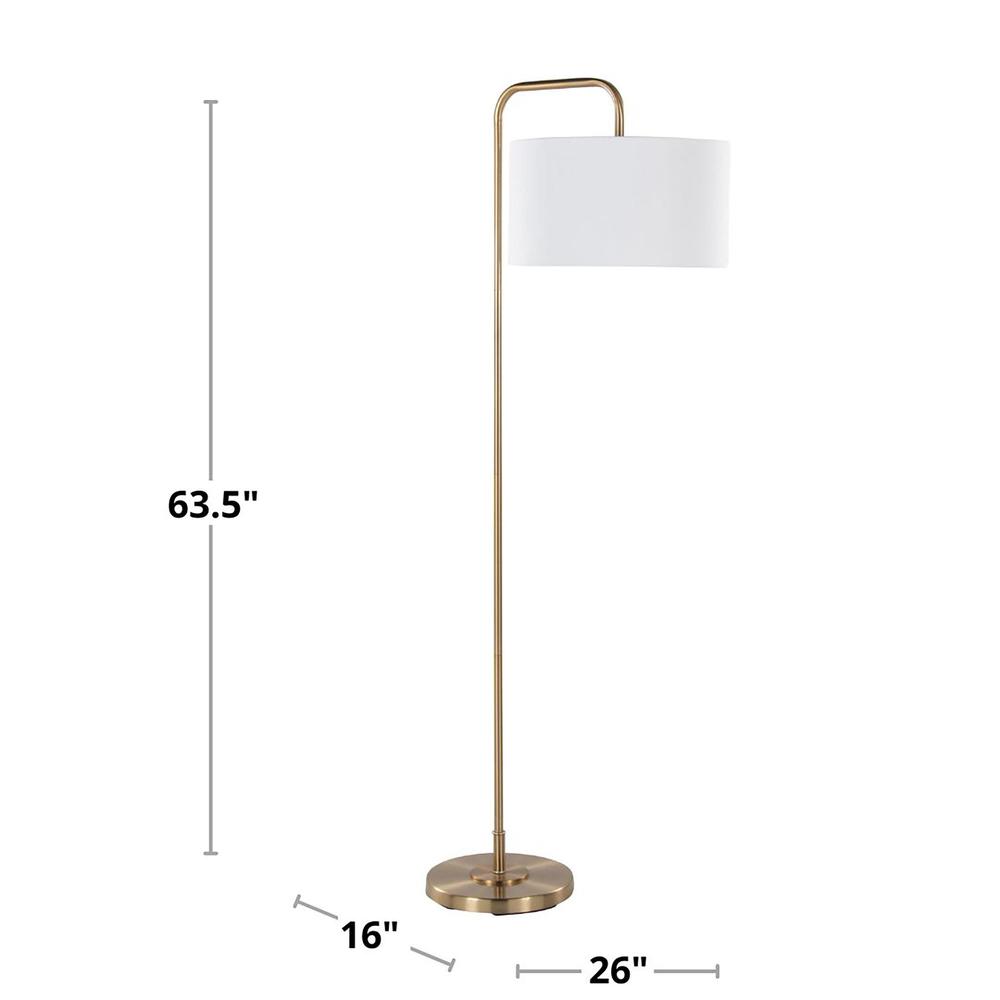 Gold Metal, White Linen Puck 63.75" Metal Floor Lamp. Picture 8