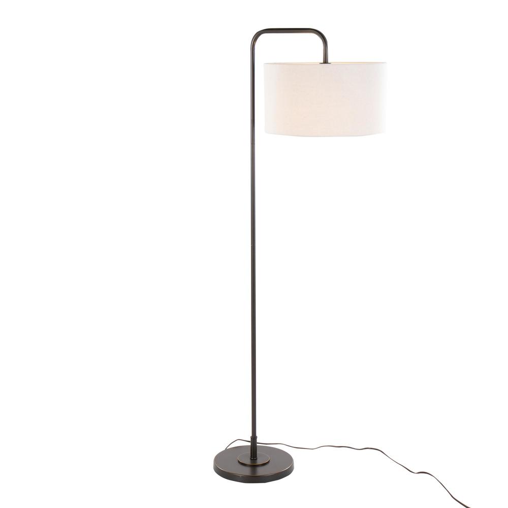 Oil Rubbed Bronze, Beige Linen Puck 63" Metal Floor Lamp. Picture 2
