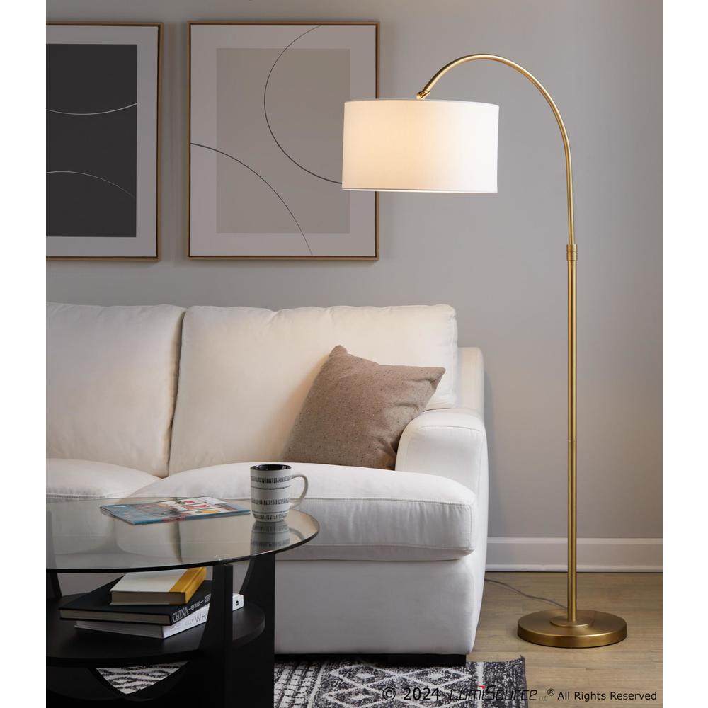 Gold Metal, White Linen Salon Reader 63" Metal Floor Lamp. Picture 10