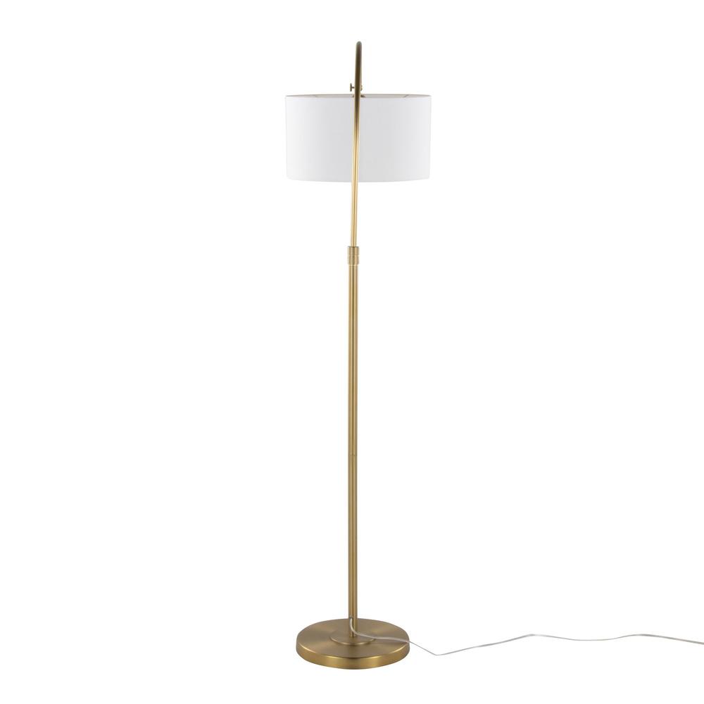 Gold Metal, White Linen Salon Reader 63" Metal Floor Lamp. Picture 5